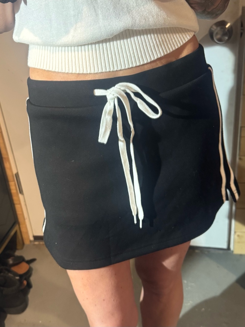 Black Athletic Drawstring Skirt with White Trim